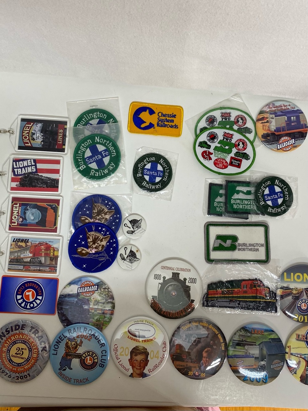 Railroad Train Themed Memorabilia  Lot of 28+ Patches Pinback Buttons Keychains